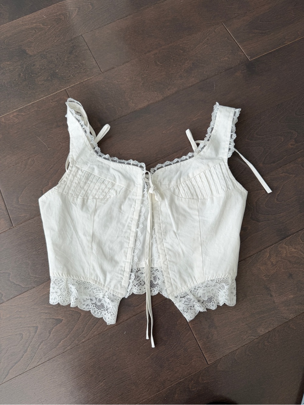 Lace-Trim White Cropped Tank Top